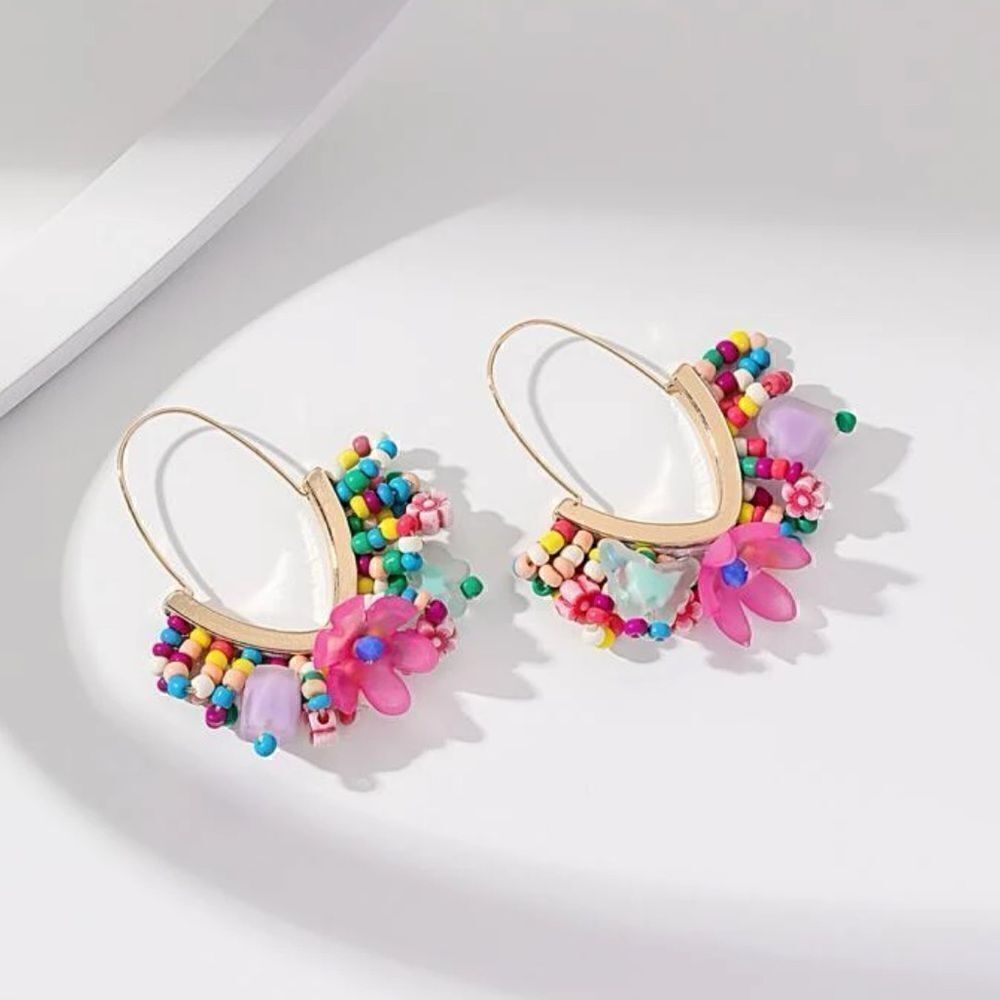 Bohemian flower hoop earrings A350